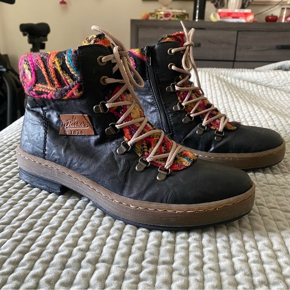 NEW Rieker Felicitas Black Bootie Boots Embroidered 41 US 9.5 Boho Waterproof - Picture 1 of 12
